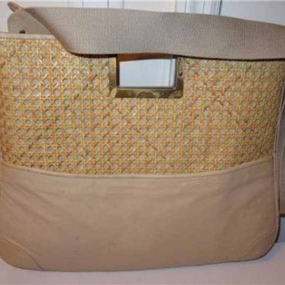 WOMENS ANNE KLEIN BEIGE LEATHER/STRAW MATERIAL HAN - Picture 4 of 6